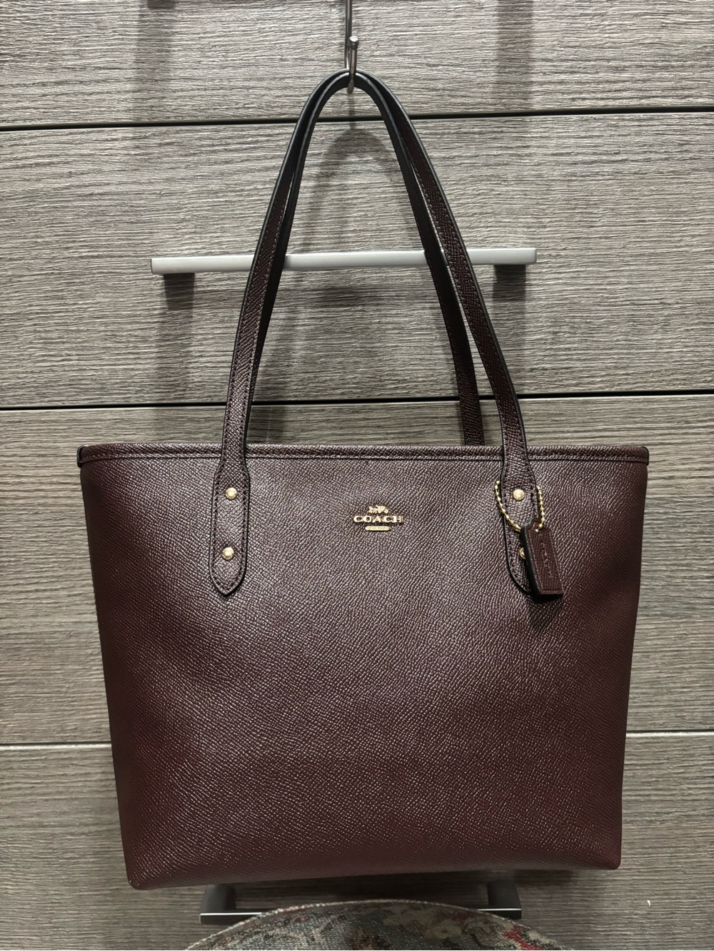 COACH Mini City Zip Tote in Oxblood Crossgrain Leather